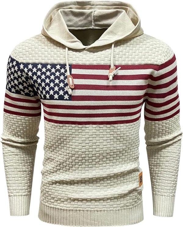 Tan American Flag Mens Hooded Sweatshirt